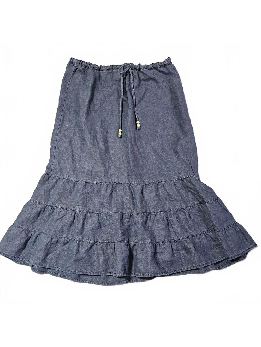 Merona Women's Size 6 Linen Navy Blue Tiered Skirt with Drawstring Waist Boho